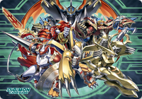 WarGreymon Imperialdramon Dukemon KaiserGreymon ShineGreymon Shoutmon DX Official Playmat.png