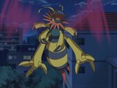 "Roar, DigiSoul of Rage! Flymon Lurking in the Darkness!"