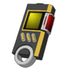 Yellow highlight/buttons; black body; yellow screen; white ring