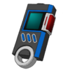 Blue highlight/buttons; black body; aqua blue screen; white ring