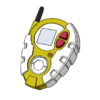 White grips; mustard body; red buttons